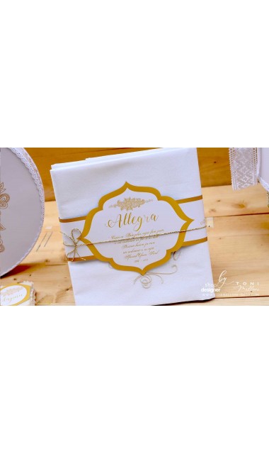 Trusou botez alb cu gold elegant si special cu broderie customizata Boho 12